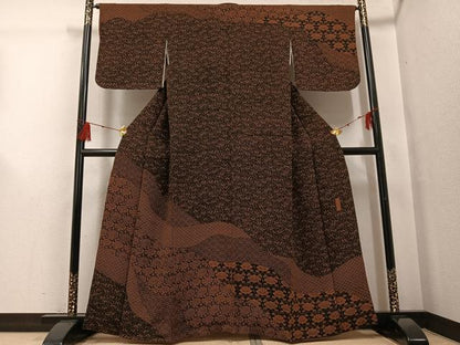 平和屋着物●訪問着 型染め 花青海波 鬼しぼ縮緬 正絹 逸品 AABG2869ph