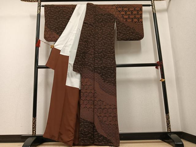 平和屋着物●訪問着 型染め 花青海波 鬼しぼ縮緬 正絹 逸品 AABG2869ph