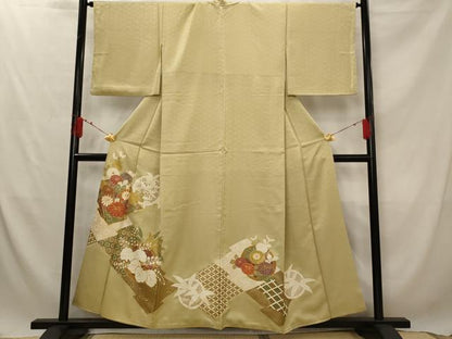 平和屋着物■豪華色留袖 駒刺繍 吉祥松皮菱花文 金彩 正絹 逸品 AABG2884st
