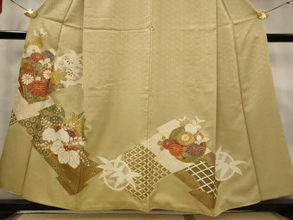 平和屋着物■豪華色留袖 駒刺繍 吉祥松皮菱花文 金彩 正絹 逸品 AABG2884st