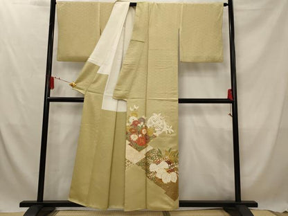 平和屋着物■豪華色留袖 駒刺繍 吉祥松皮菱花文 金彩 正絹 逸品 AABG2884st