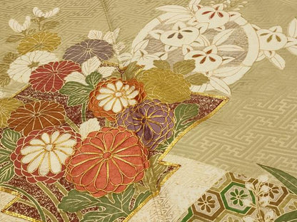 平和屋着物■豪華色留袖 駒刺繍 吉祥松皮菱花文 金彩 正絹 逸品 AABG2884st