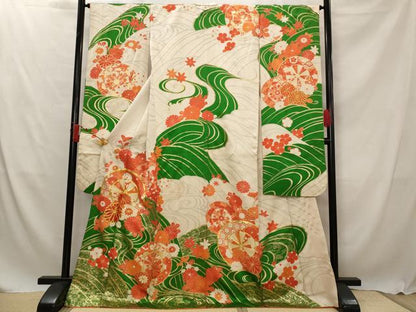 平和屋着物■豪華振袖　駒刺繍　流水花文　金彩　正絹　逸品　AABG2886st