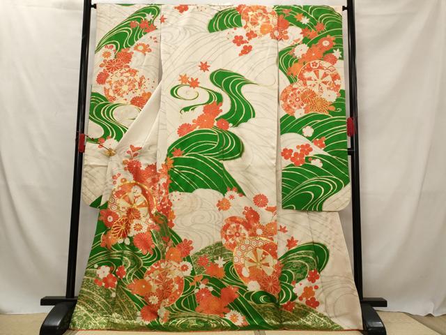 平和屋着物■豪華振袖　駒刺繍　流水花文　金彩　正絹　逸品　AABG2886st
