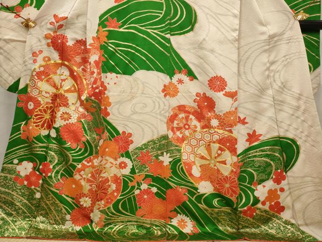 平和屋着物■豪華振袖　駒刺繍　流水花文　金彩　正絹　逸品　AABG2886st