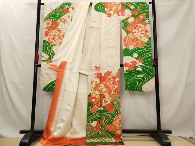 平和屋着物■豪華振袖　駒刺繍　流水花文　金彩　正絹　逸品　AABG2886st