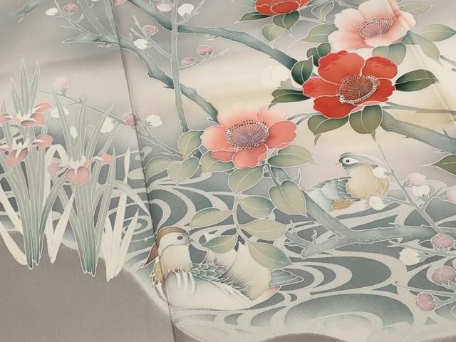 平和屋着物■訪問着　流水花鳥文　暈し染め　金糸　正絹　逸品　AABG2905st