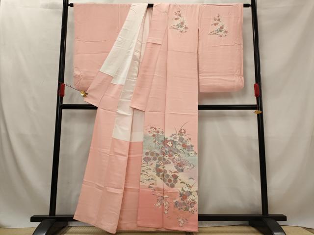 平和屋着物■訪問着　流水花鳥文　暈し染め　金彩　正絹　逸品　AABG2909st