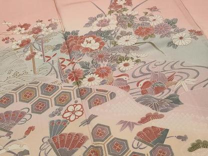 平和屋着物■訪問着　流水花鳥文　暈し染め　金彩　正絹　逸品　AABG2909st
