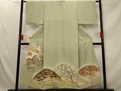 平和屋着物■豪華色留袖 泰常 刺繍 遠山飛鶴花松文 暈し染め 金糸 金彩 正絹 逸品 AABG2913st