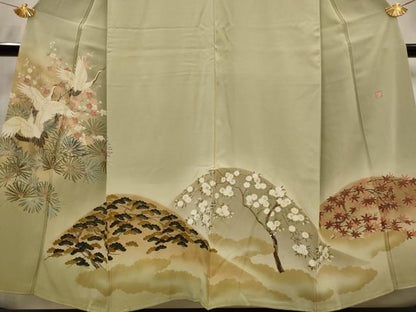 平和屋着物■豪華色留袖 泰常 刺繍 遠山飛鶴花松文 暈し染め 金糸 金彩 正絹 逸品 AABG2913st