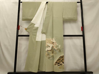 平和屋着物■豪華色留袖 泰常 刺繍 遠山飛鶴花松文 暈し染め 金糸 金彩 正絹 逸品 AABG2913st