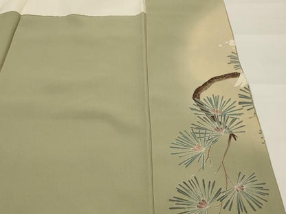 平和屋着物■豪華色留袖 泰常 刺繍 遠山飛鶴花松文 暈し染め 金糸 金彩 正絹 逸品 AABG2913st