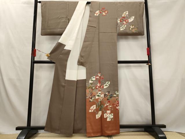 平和屋着物■訪問着　扇繋文様　暈し染め　金彩　正絹　逸品　AABG2918st