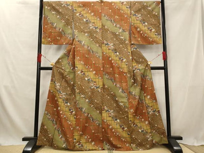 平和屋着物■上質な小紋 扇面花鳥文 金彩 正絹 逸品 AABG2940st