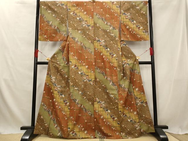 平和屋着物■上質な小紋 扇面花鳥文 金彩 正絹 逸品 AABG2940st