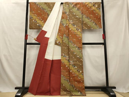 平和屋着物■上質な小紋 扇面花鳥文 金彩 正絹 逸品 AABG2940st