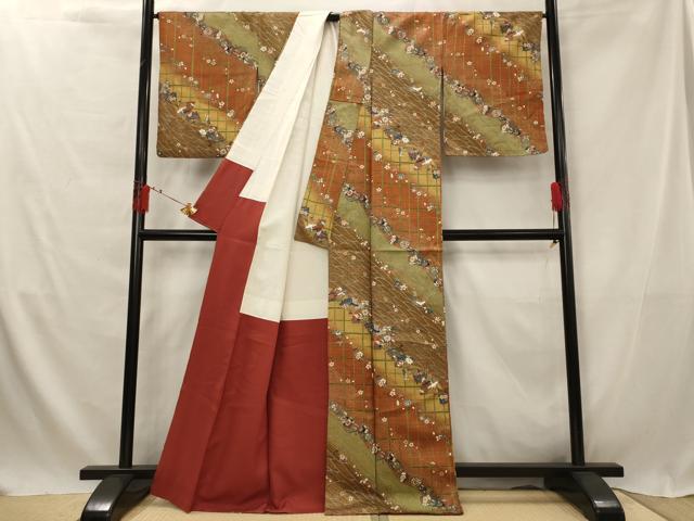 平和屋着物■上質な小紋 扇面花鳥文 金彩 正絹 逸品 AABG2940st
