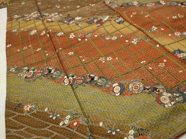 平和屋着物■上質な小紋 扇面花鳥文 金彩 正絹 逸品 AABG2940st