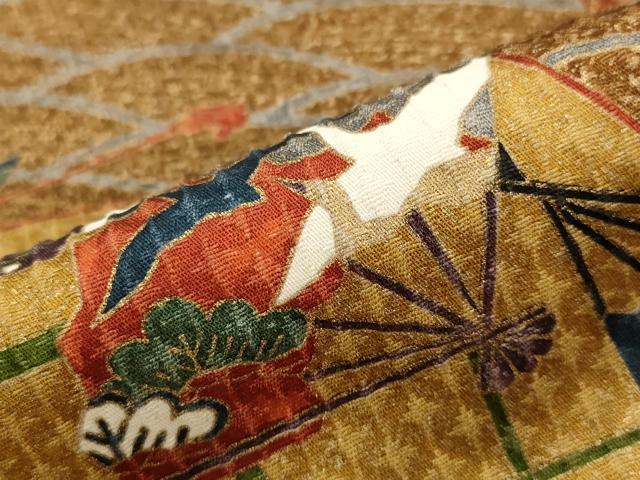 平和屋着物■上質な小紋 扇面花鳥文 金彩 正絹 逸品 AABG2940st