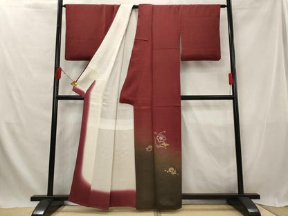 平和屋着物■訪問着 竹屋町刺繍 草花文 暈し染め 金銀糸 正絹 逸品 AABG2956st