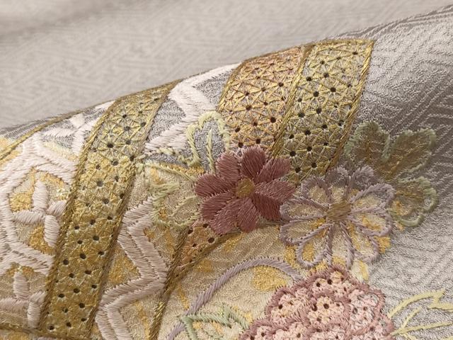 平和屋着物■中国三大刺繍　汕頭刺繍　スワトウ刺繍　相良刺繍　訪問着　絞り　扇面花文　金糸　金彩　正絹　逸品　AABG2967st