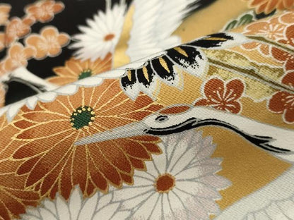 平和屋着物■豪華黒留袖　飛鶴梅松文　暈し染め　金彩　正絹　逸品　AABG2977st