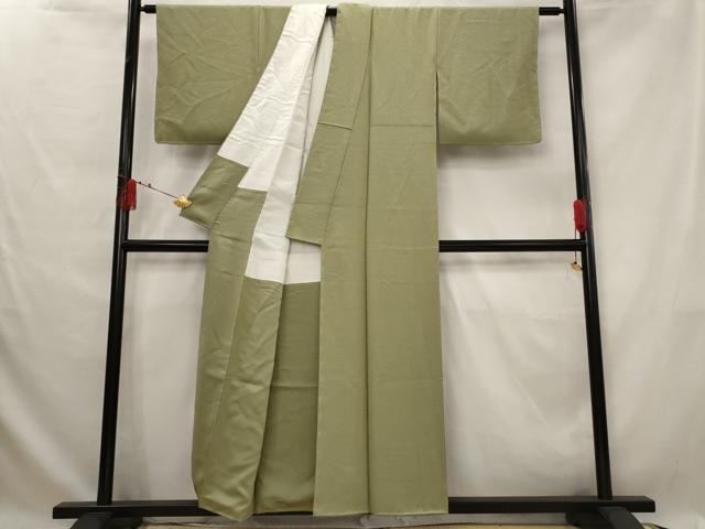 平和屋着物■上質な色無地　紋意匠　根岸色　正絹　逸品　未使用　AABG2978st