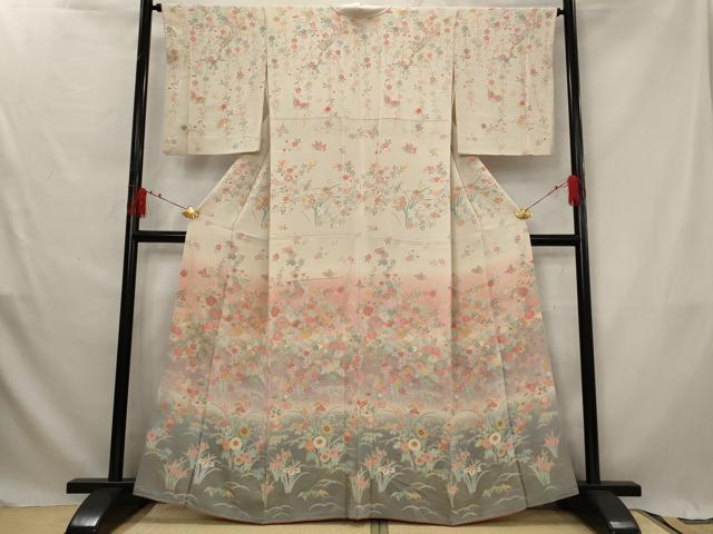 平和屋着物■訪問着　花蝶文　暈し染め　正絹　逸品　AABG2983st