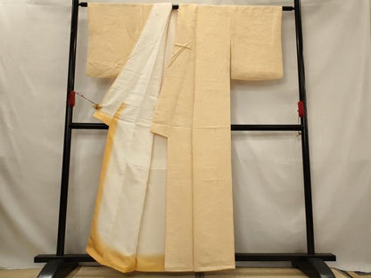 平和屋着物■上質な色無地　雲取り地紋　雄黄色　正絹　逸品　AABG2988st