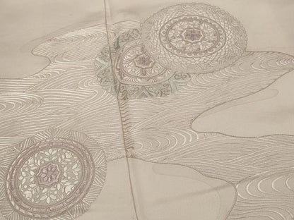 平和屋着物■中国三大刺繍　相良刺繍　訪問着　流水花絵皿文　銀糸　正絹　逸品　AABG3001st
