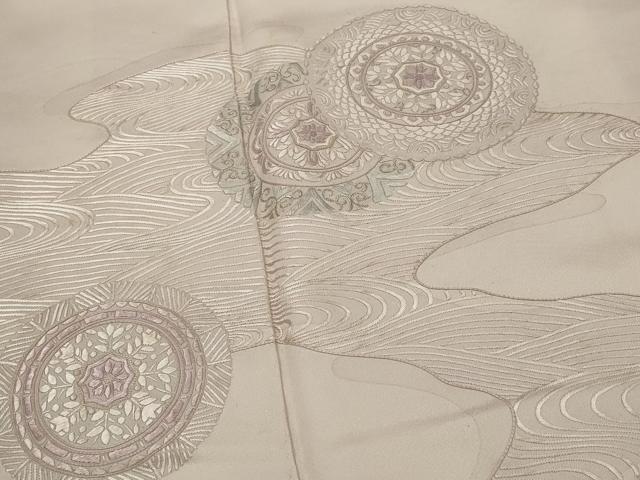 平和屋着物■中国三大刺繍　相良刺繍　訪問着　流水花絵皿文　銀糸　正絹　逸品　AABG3001st