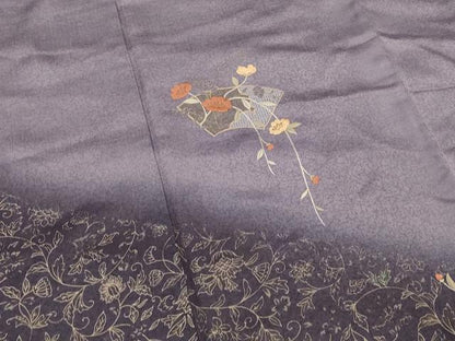平和屋着物■中国三大刺繍 スワトウ刺繍 汕頭刺繍 訪問着 地紙花文 暈し染め 金糸 金彩 正絹 逸品 AABG3005st