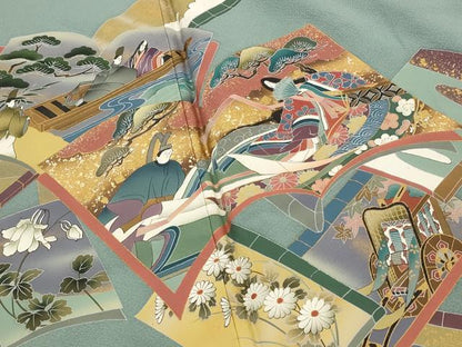 平和屋着物■千家十色塗師十三代　中村宗哲　雪間乃草　色留袖　冊子人物花文　金彩　正絹　逸品　AABG3009st