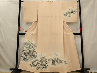 平和屋着物■訪問着　手描き　風景文　暈し染め　正絹　逸品　AABG3010st