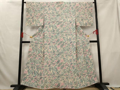 平和屋着物■上質な小紋　更紗花文　正絹　逸品　AABG3012st