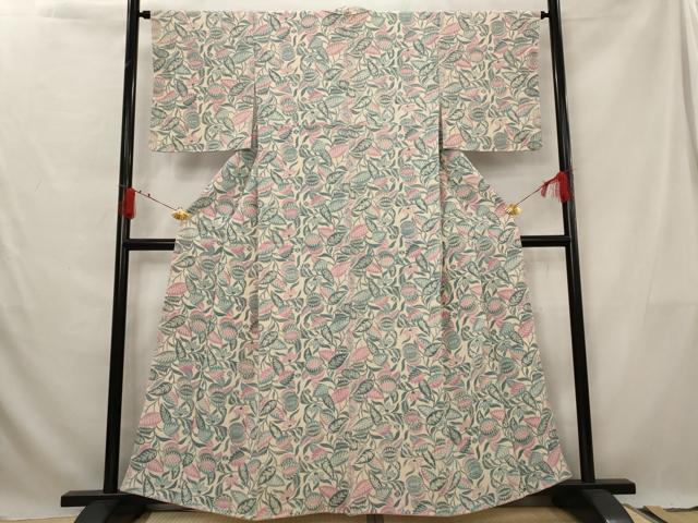 平和屋着物■上質な小紋　更紗花文　正絹　逸品　AABG3012st