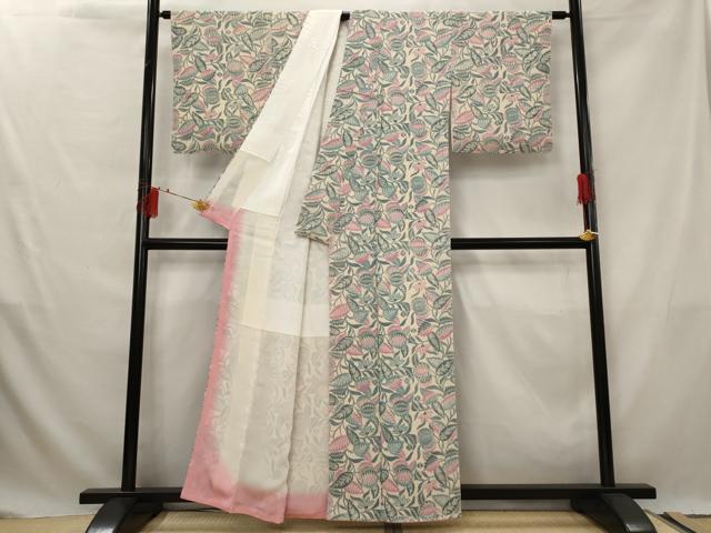 平和屋着物■上質な小紋　更紗花文　正絹　逸品　AABG3012st