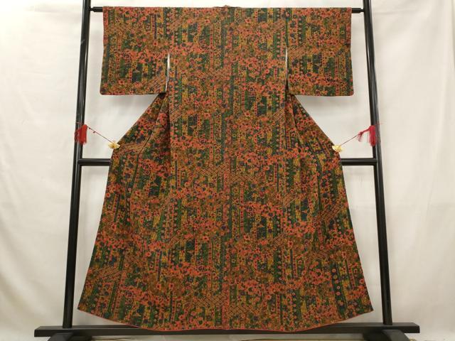 平和屋着物■上質な小紋　更紗花文　正絹　逸品　AABG3018st