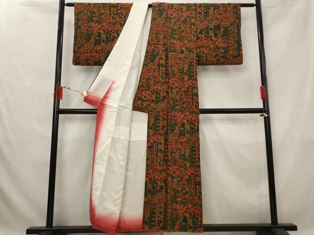 平和屋着物■上質な小紋　更紗花文　正絹　逸品　AABG3018st