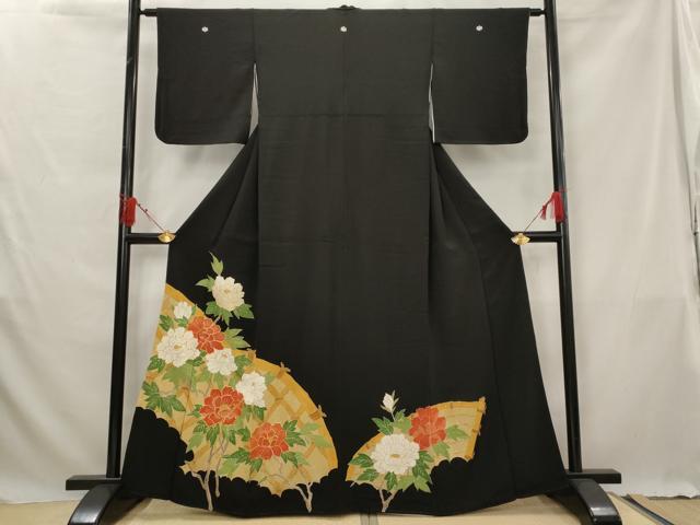 平和屋着物■豪華黒留袖　駒刺繍　草花文　金彩　正絹　逸品　AABG3025st