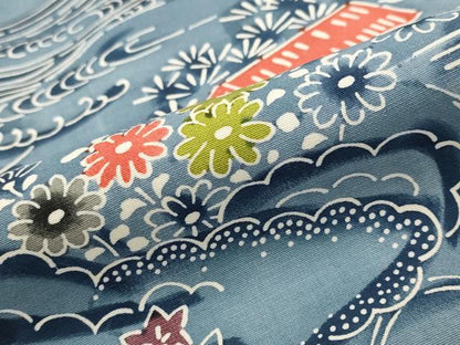 平和屋着物■上質な小紋　型染め　風景花文　正絹　逸品　AABG3027st