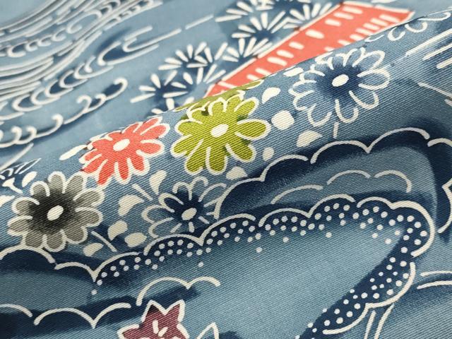 平和屋着物■上質な小紋　型染め　風景花文　正絹　逸品　AABG3027st