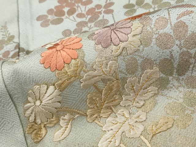平和屋着物■訪問着　絞り　刺繍　流水草花文　金糸　金彩　正絹　逸品　AABG3047st