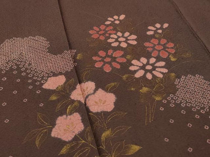平和屋着物■訪問着　絞り　草花文　金彩　正絹　逸品　AABG3050st