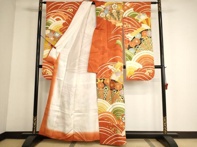 平和屋着物■豪華振袖　駒刺繍　片輪車花文　金彩　正絹　逸品　AABG3088ja