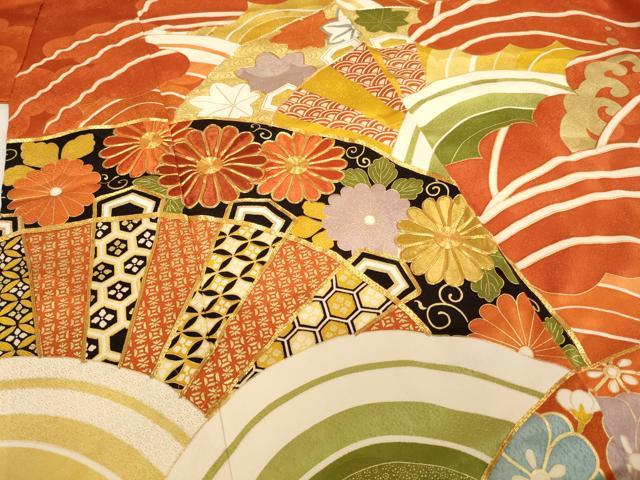 平和屋着物■豪華振袖　駒刺繍　片輪車花文　金彩　正絹　逸品　AABG3088ja