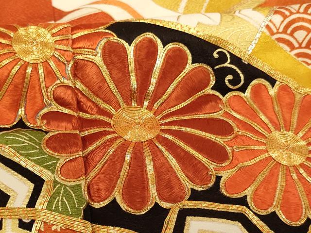 平和屋着物■豪華振袖　駒刺繍　片輪車花文　金彩　正絹　逸品　AABG3088ja