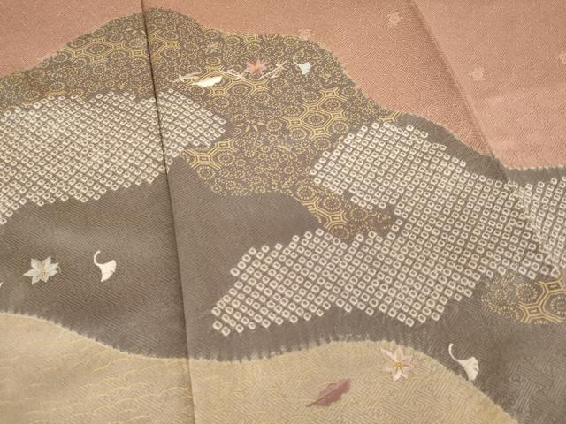 平和屋着物■訪問着 絞り 刺繍 道長吹き寄せ花文 金糸 金彩 正絹 逸品 未使用 AABG3089ja
