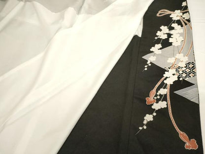 平和屋着物■豪華黒留袖 鼓舞扇花文 暈し染め 金銀彩 正絹 逸品 AABG3100ja